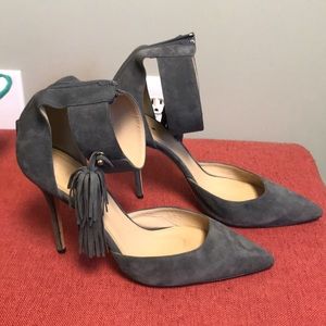 J crew Roxie ankle cuff tassel pumps in heron gray